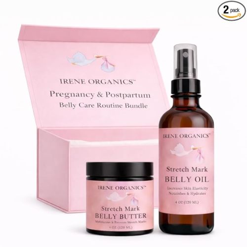 Belly Bundle by Irene Organics - Organic Belly Butter and Oil for Pregnancy Stretch Mark Prevention and Treatment - Award Winning Skincare For Pregnancy and Postpartum - Mother's Day Gift Set (Small)