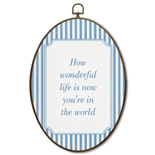 FDHSPAAM Blue Boho Nursery Oval Wall Art Decor Framed 8.7 x 11.4 Inches, How Wonderful Life Is Now You're in the World Poster Prints Hanging Wall Decor for Baby Girls Boys Kids Room Toddler Bedroom