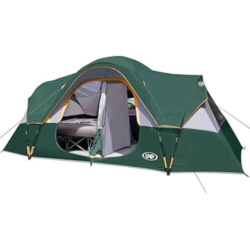 UNP Camping Tent 10-Person-Family Tents, Parties, Music Festival Tent, Big, Easy Up, 5 Large Mesh Windows, Double Layer, 2 Room, Waterproof, Weather Resistant, 18ft x 9ft x78in