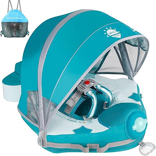 Mambobaby Float Add Tail Baby Swim Float with Canopy, Non-Inflatable Solid Baby Float, Upgrade Soft Waterproof Skin-Friendly Leather Material Infant Swim Float (Global Limited Edition - Green)