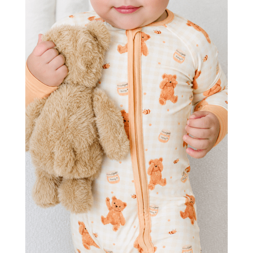 Convertible Bamboo Zip Romper in Honey Bear | Caden Lane