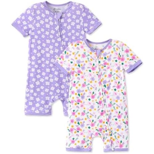PATPAT Baby Romper 2-Pack with Bamboo Viscose, Infant Snug fit Pajama Jumpsuits with 2-Way Zipper for Newborn Boy Girl