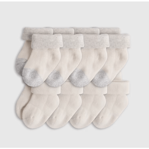 Organic Cotton Fold Over Socks 8-Pack - Baby in White/Grey
