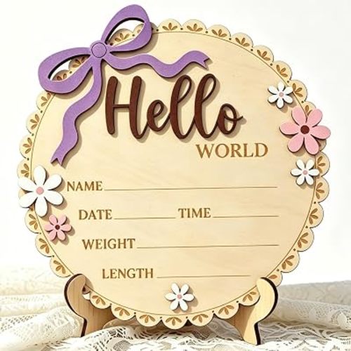 Baby Announcement Sign 5.9 Inch Hello World newborn sign Boy or Girl Sign