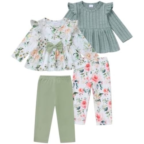 Baby Girl Clothes 6 9 12 18 24 Months Girls Long Sleeve Clothes 2T 3T 4-Piece Cute Fall Winter Baby Clothing