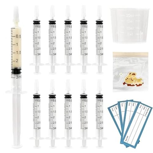 50 Sets Colostrum Syringes,3mL Colostrum Collector Kits Include 50PC 3ml Sterile Syringe with Cap, Sticker, Clear ziplock Bag and a Measuring Cup