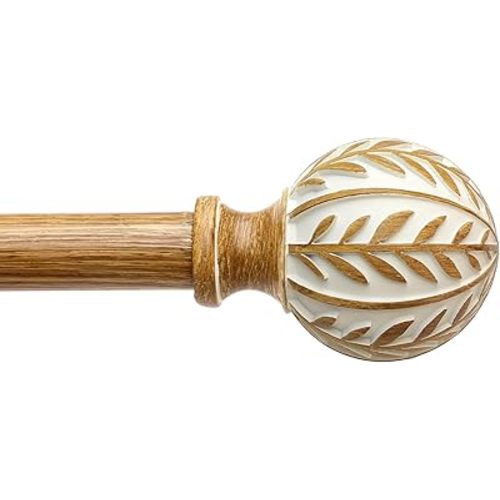 Boho Wood Curtain Rods for Windows 48 to 84 inch,1" Adjustable Heavy Duty Window Curtain Rod with Imitation Wood Grain Finials,Rustic Decorative Drapery Rods Set,Size:36-88'',Maple Wood