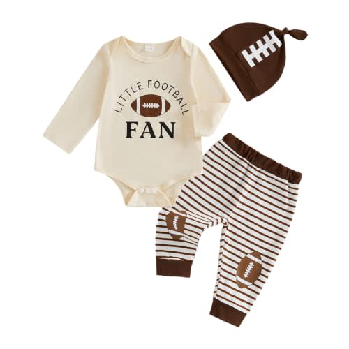 Newborn Baby Boy Football Outfits Letter Romper Pants Set Winter Clothes | Letter Print, Cotton Blend, Crewneck, Elastic Waist Pants, Suitable for Football Activities and Fall Winter, 0-18 Months