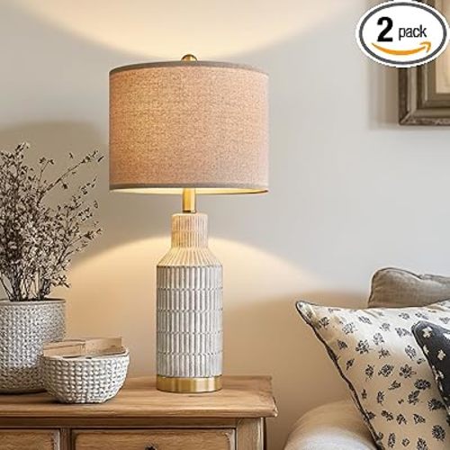 USumkky 25" Modern Ceramic Lamps Single Table Lamp for Living Room Bedroom Farmhouse Nightstand Bedside Lamps