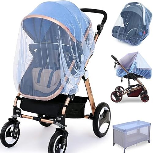 Durable Baby Stroller Mosquito Net (2 Pack) - Perfect Bug Net for Strollers, Bassinets, Cradles, Playards, Pack N Plays and Portable Mini Crib (Blue)