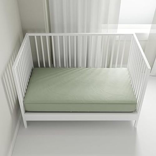 QuickZip Crib Sheet Set - Faster, Safer, Easier Baby Crib Sheets - Includes 1 Wraparound Base & 1 Zip-On Crib Sheet - Moss Green 100% Cotton - Fits All Standard Crib Mattresses