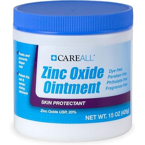 CareAll Zinc Oxide 20% Skin Protectant Barrier Ointment 15 oz., Provides Relief, Prevention and Treatment for Chafing due to Diaper Rash. Helps Seal Out Wetness. Non-Nano.