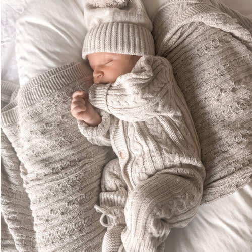 Luna + Luca Classic Cable Knit Baby Blanket - Natural