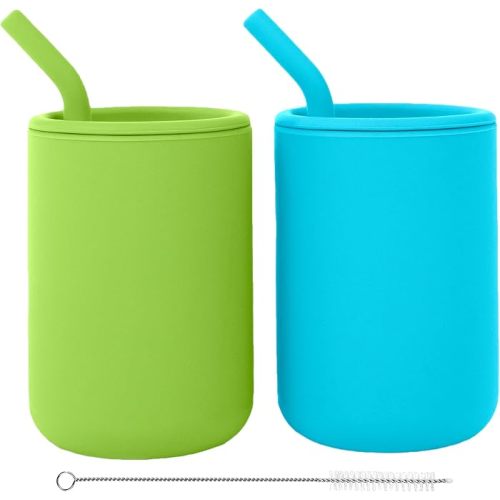 Amazon.com: WeeSprout Silicone Baby Cups With Straws and Lids, 4 & 8 oz Options, Set of 2, Food Grade Toddler Training Container, Built In Straw Stoppers, Measurement Markings, Dishwasher Safe + Straw Cleaner : Baby