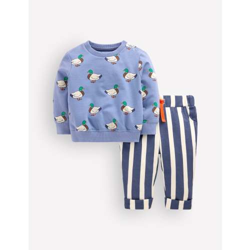 9-12m Striped Sweatshirt Play Set-French Blue Ducks