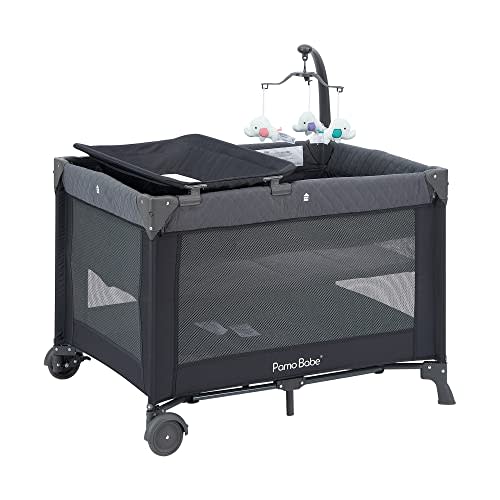 Pamo Babe Portable Baby Playard with Bassinet and Changing Table & Toy Mobile