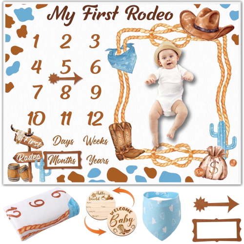 Kaboer, Baby Milestone Blanket Set, 60" x 40", Western Cowboy, 5 pcs