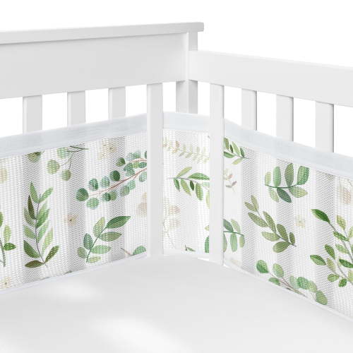 Sweet Jojo Designs + BreathableBaby Botanical Green and White Breathable Mesh Crib Liner Pad