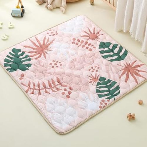 Viviland Baby Mats for Floor, 50x50 Inch Playpen Mat, Thick Playmat for Baby and Toddlers Infants, Non-Slip & Machine Washable, Green Leave