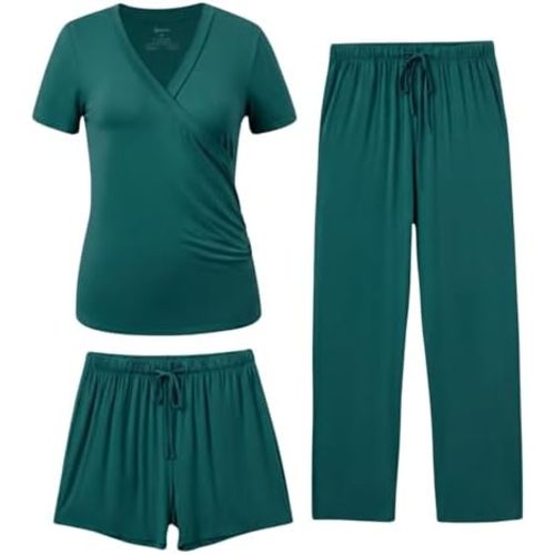 PATPAT 3-Piece Maternity Nursing Pajamas, Pregnancy to Postpartum Breastfeeding Pjs with Pockets, Soft Sleepwear, S-XXL