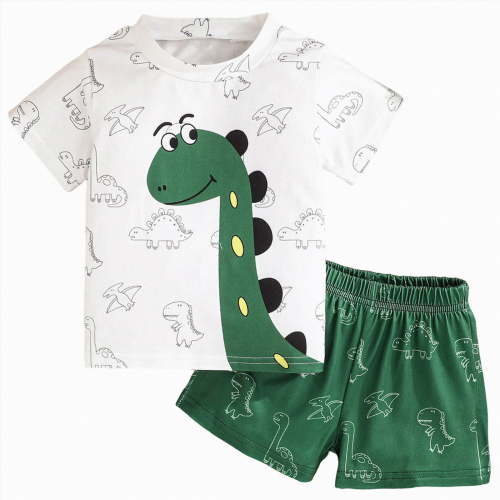 UAYOTSE Toddler Baby Boy Summer Clothes Set 6 12 18 24 Months 2T 3T 4T Tractor Letter Print Short Sleeve T-Shirt Elastic Waist Solid Shorts Outfit Sets,Sizes 6-9 Months