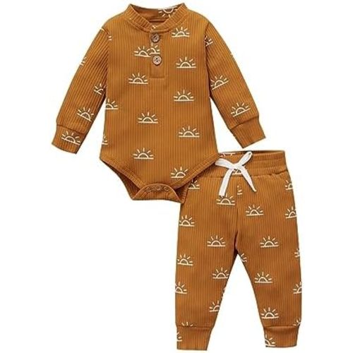 Newborn Toddler Romper Outfits Clothes Long Sleeve Bodysuit Ribbed Knitted Pants Set Baby Boy Sunrise Modern Clothes
