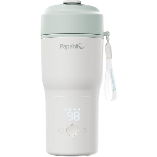 Papablic Portable Bottle Warmer, 85W Fast Baby Bottle Warmer for Travel & Home, Heats Breastmilk & Formula & Water, 4 Temperature Settings, Wide Mouth, Fits Car Cup Holder, RechaSeasalt Blue