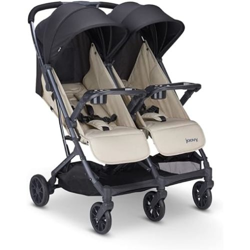 Joovy Kooper X2 Double Stroller, Lightweight Travel Stroller, Compact Fold with Tray, Sand