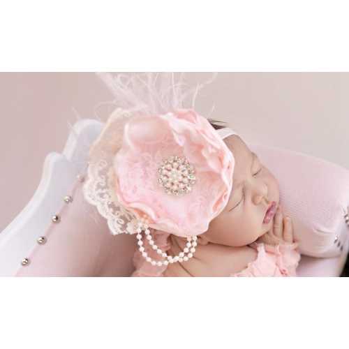 Newborn headband, baby headband, pink headband, flower girl headband, Wedding headband, headband for baby, baby prop, newborn prop, lace