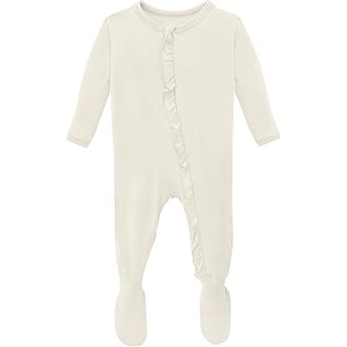 KicKee Pants Solid Classic Ruffle Footie with Zipper, Soft Sleepwear, One-Piece Baby Girl Clothes
