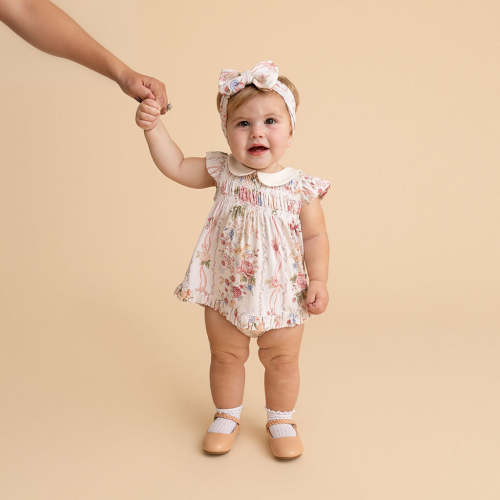 Janey Collared Smocked Ruffled Dress Bummie Set