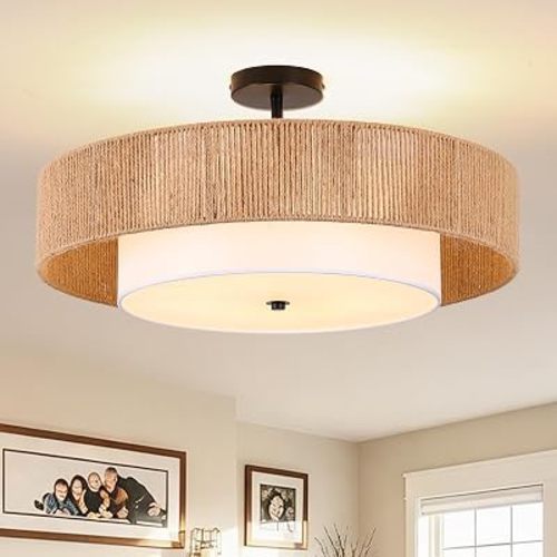 Boho Large Rattan Flush Mount Ceiling Light fixtures