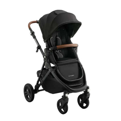 Mockingbird Single 3.0 Stroller, 2025, Charcoal with Penny Leather, Solid Black