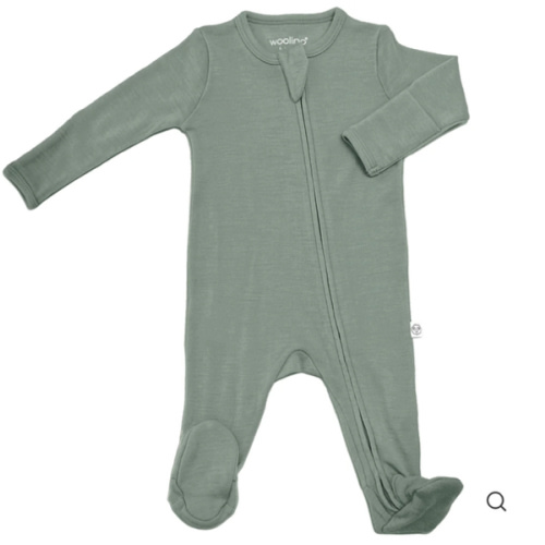 Footie Pajamas, Merino Wool, Sage