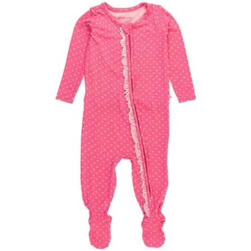 RuffleButts SoftSnooze™ Viscose from Bamboo Baby Girls Ruffle One Piece Footie Pajamas
