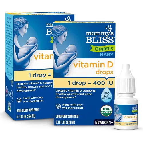 Mommy's Bliss Organic Baby Vitamin D Drops | Promotes Healthy Growth and Bone Development | Age Newborn+ | 0.11 Fl Oz (100 Servings) | Pack of 2