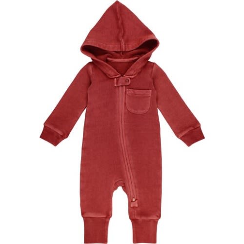 Hooded Organic Cotton Zip Romper, 9-12M
