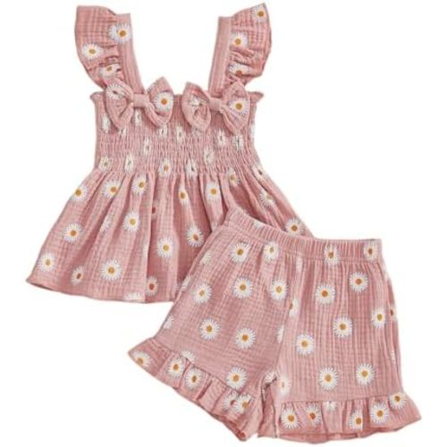 Toddler Baby Girl Clothes Summer Outfits Daisy Print Sleeveless Shirt Tops Cute Shorts Set 12 18 24 Months 2T 3T
