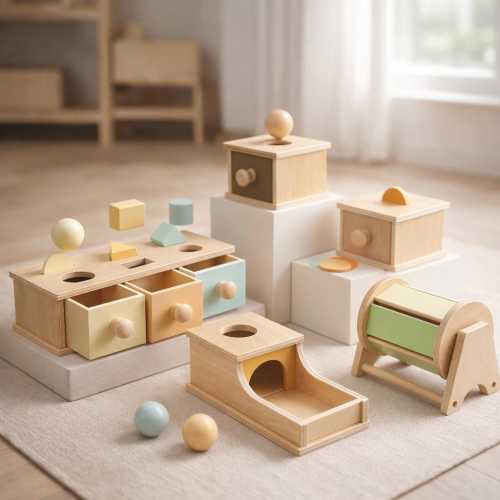 Montessori Wooden Activity Box Set, Object Permanence Toy, Baby Learning Toys