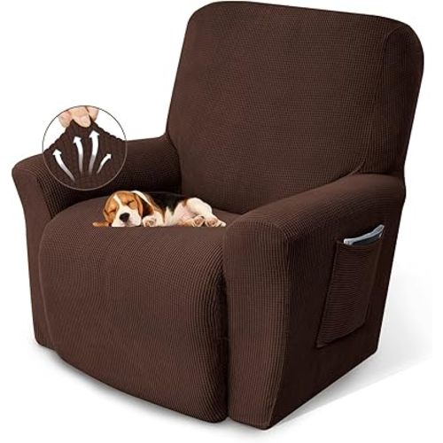 KEKUOU Recliner Chair Covers Lazy Boy Recliner Covers Stretch Couch Cover Slipcovers 1 Piece Furniture Protector with Elastic Bottom for Dog,Kids.(Recliner, Chocolate)
