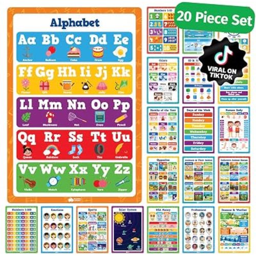 Educational Learning Posters for Toddlers 1-3 - 20pc Classroom Toddler Learning Posters - 16” x 11” Classroom Decor, Back to School Teacher Supplies - Kindergarten Preschool Classroom Must Haves