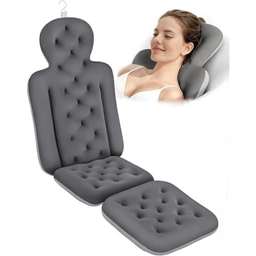 Bath Cushion, Full Body Bathtub Pillow with 160 Suction Cups, Bath Mat for Head and Neck Support, with Laundry Bag (Dark Gray, 51" x 16")