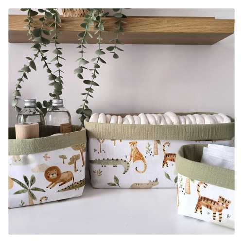 Set of 3 handmade baby storage baskets - Changing table basket - Baby room storage - Savannah animal baskets