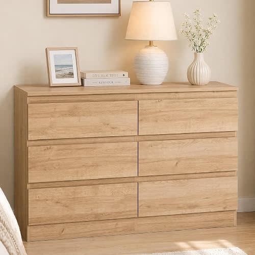 6 Drawer Dresser for Bedroom, Modern Dressers & Chest of Drawers with Handle-Free Design,Wood Storage Dresser with 6 Drawers for Bedroom,Closet