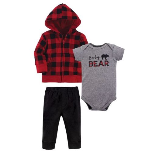 Little Treasure Baby and Toddler Boy Hoodie, Bodysuit or Tee Top, and Pant Set, Baby Bear