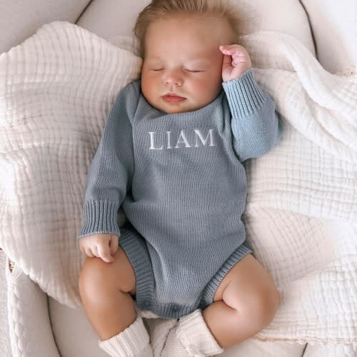 Personalized Baby Name Romper Boy Hospital Outfit Newborn Coming Home Clothes Custom Embroidered Cotton Keepsake Gift