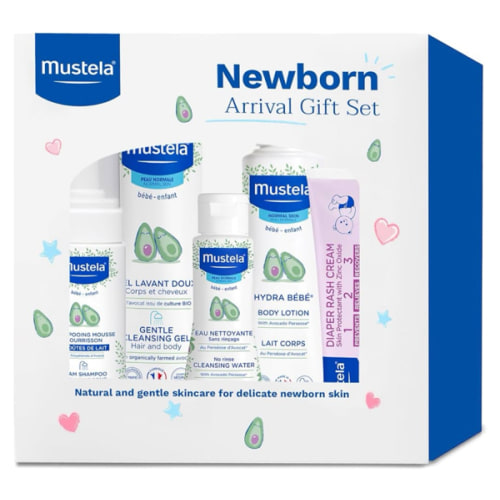 Mustela Newborn Arrival Gift Set - Baby Skincare & Bath Time Essentials - Natural & Plant Based - 5 Items Set