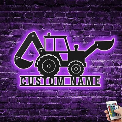 Personalized LED Bulldozer Metal Sign Light up Kid's Room Wall Art Sign Construction Art Excavator Wall Art Children's Gift LED Art Sign Truck Lamp (Excavator Wall Sign Light - 1)