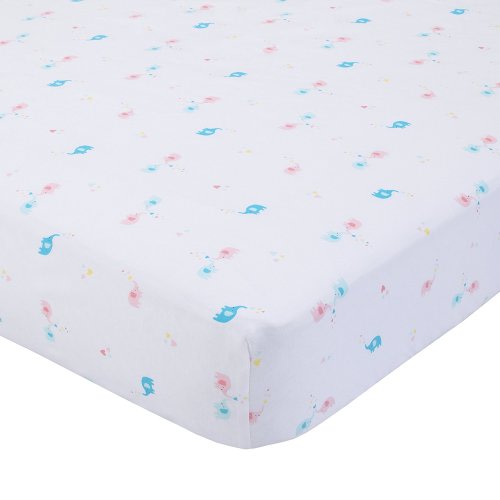 Carter's Cotton Fitted Crib Sheet, Elephant, Pink, Blue, White