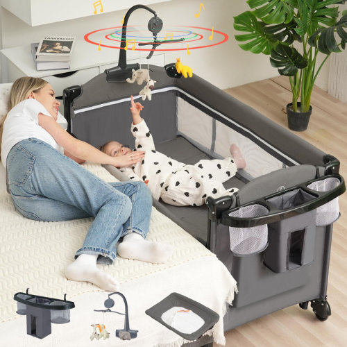 Isabelle & Max™ 5 In 1 Baby Bassinet Bedside Sleeper, Pack And Play Bassinet With Diaper Changer/Mattress/Music, Bedside Crib With Storage, Playard With Bassinet From Newborn To Toddler | Wayfair